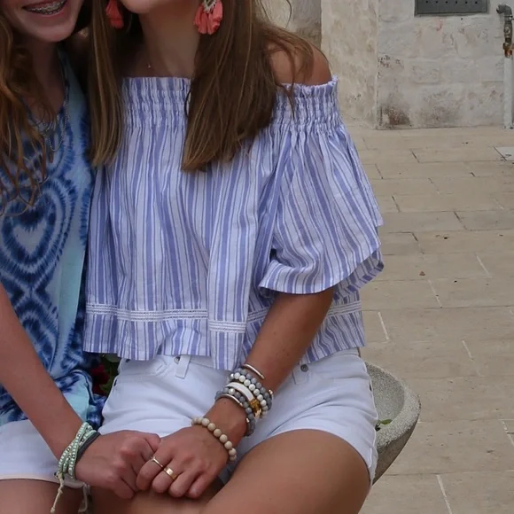 Blue & White Stripped Off the Shoulder Top - Picture 11 of 11